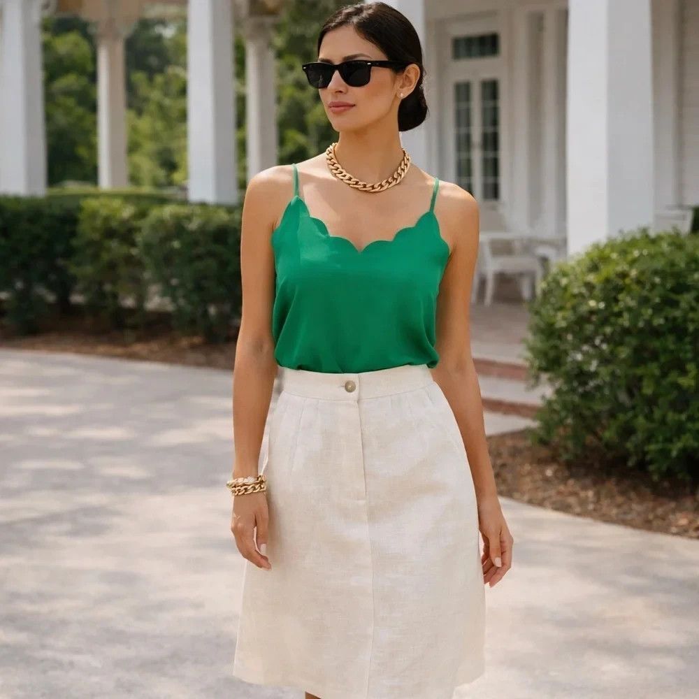 J. Crew G3367 Kelly Green Scalloped Racerback Cami Top Sleeveless Blouse Sz 4